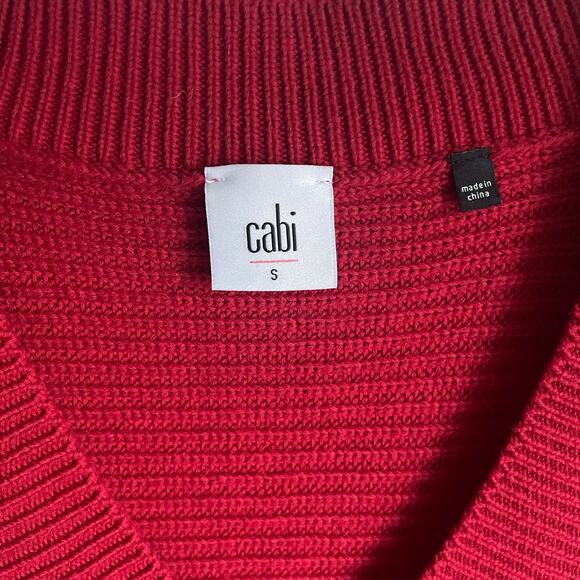 Cabi Red V-Neck Cableknit Sweater size Small Holiday - Picture 3 of 7